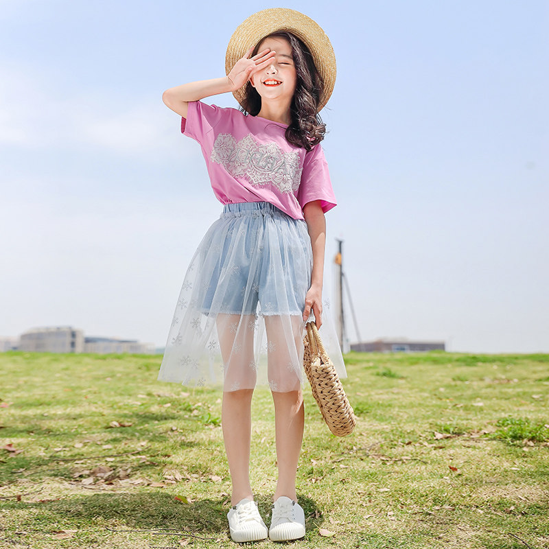 Girl's summer clothing suit 2022 new CUHK Boy short sleeve Ocean Dress Children Casual Little Girl Two Sets