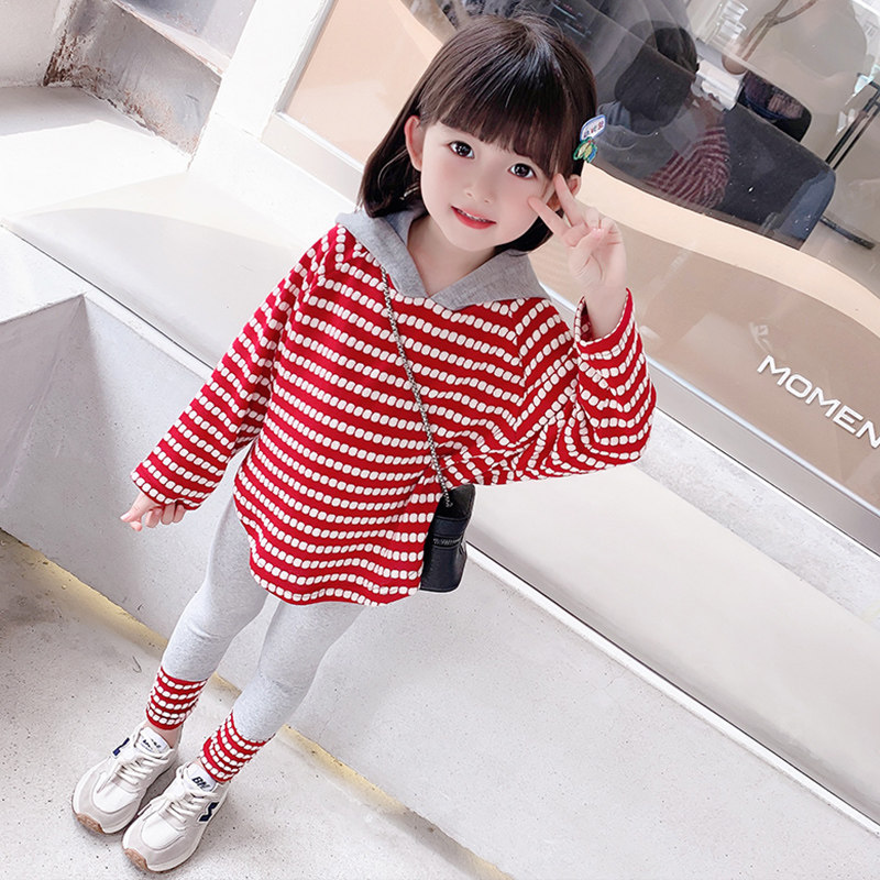 Girls' autumn suits 2022 new net red female baby Western style children's clothing children's long-sleeved striped fashionable two-piece suit