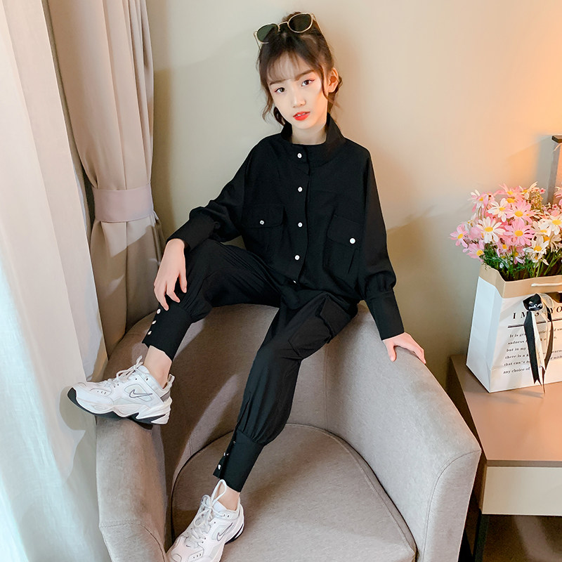 Girl's suit 2022 New spring Korean version of the Han edition Children's Long sleeves Leisure sport trendy fixture Two sets