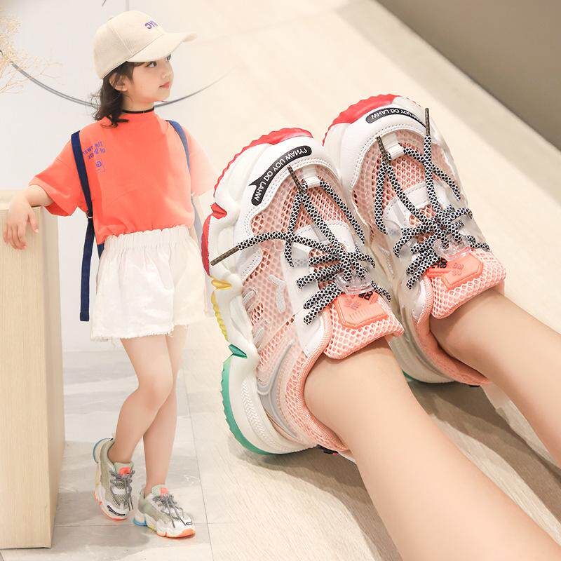 Girls fashion daddy shoes 2021 autumn new rainbow bottom children's shoes little girl soft bottom non-slip children's sports shoes