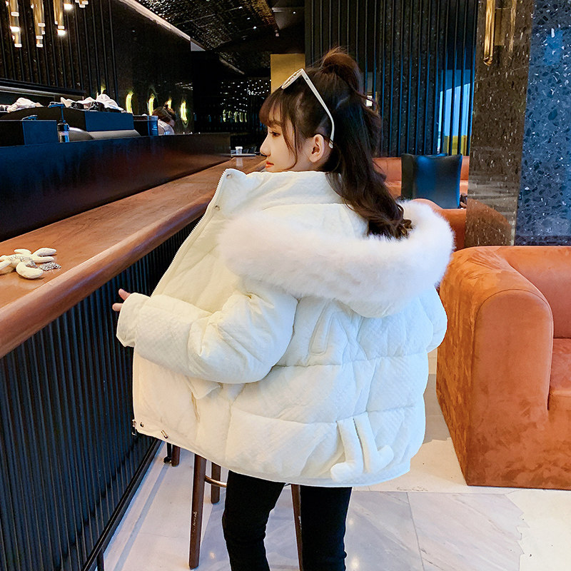 Girls coat 2023 new winter plus thickening cotton clothes for large children in short duck - duvet wash cotton clothes