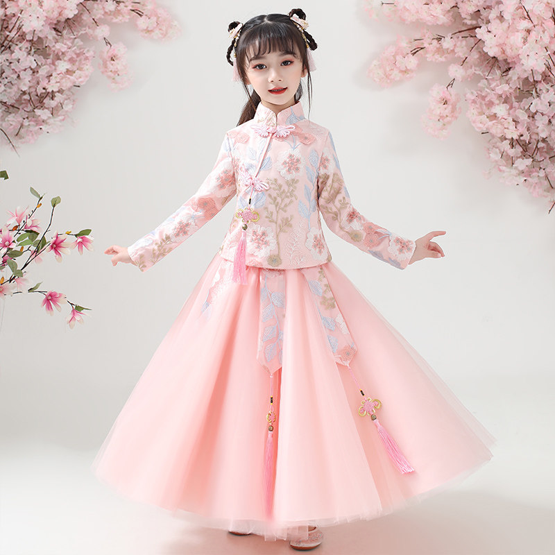 Girls Hanfu dress spring and autumn 2022 new autumn and winter plus velvet Chinese style super fairy Tang costume ancient costume children's cheongsam