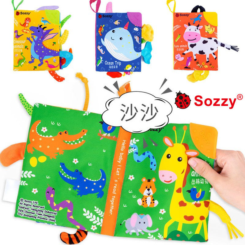 Baby Stereoscopic Animal Tail Boob Book Sound Paper Ripping without rotten cloth art Early teaching 0-1-2-year-old baby Puzzle Toy