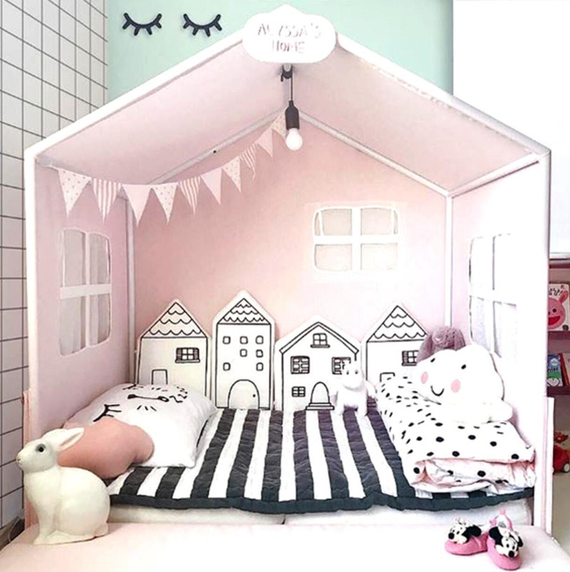 Nordic Ins Wind Crib Enclosure Anticollision Head Protective Cushions Cute Little House Soft Bag Children Room Decorations