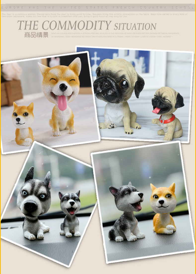 Đồ trang trí xe sáng tạo, dễ thương, lắc chó, phụ kiện xe hơi, xe an toàn, trang trí xe, huskies đồng hồ trang trí ô tô