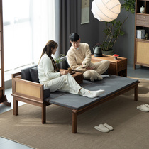 木笙记新中式推拉罗汉床藤编罗汉塌客厅卧榻沙发床两用全实木家具