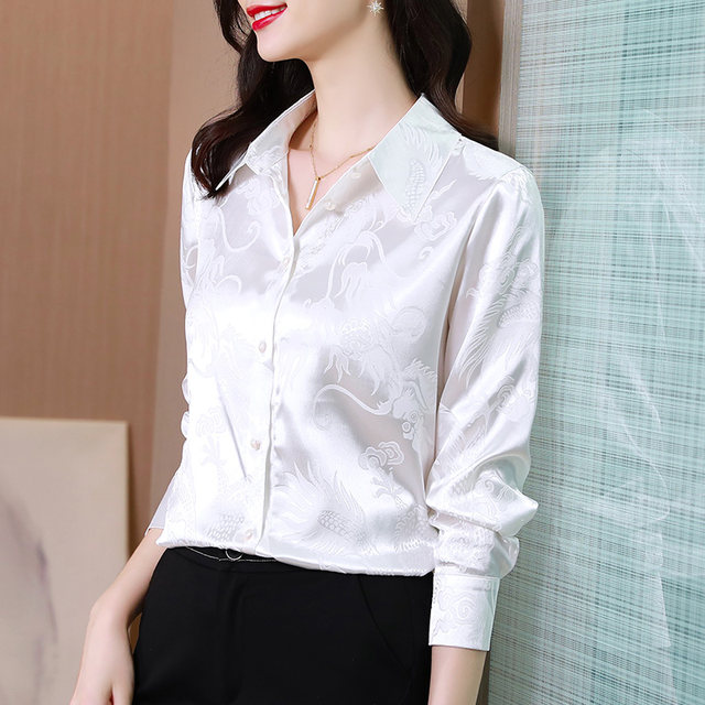 Jacquard silk shirt ladies long-sleeved shirt 2023 spring and autumn new fashion high-end temperament mulberry silk top