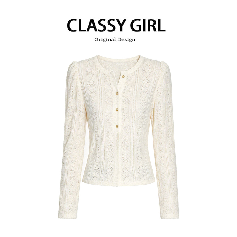 Apricot Jacquard Lace Long-Sleeve Shirt for Women, Autumn 2026 New Design, Versatile Inner Layer or Outerwear Top Apricot Jacquard Lace Long-Sleeve Shirt for Women, Autumn 2026 New Design, Versatile Inner Layer or Outerwear Top