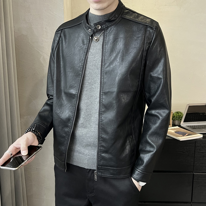 立领皮衣男士真皮秋冬修身短款机车服皮夹克高端休闲帅气百搭外套