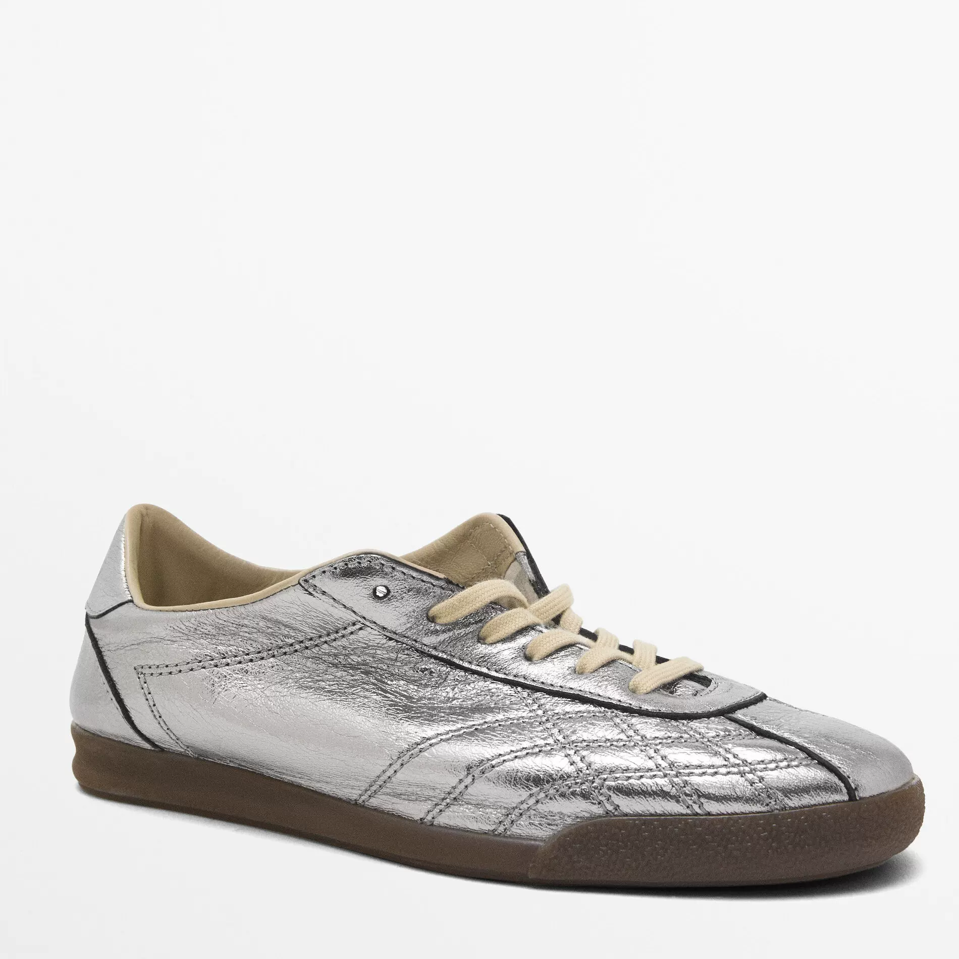 Массио Дут women's shoes silver metallic leather retro тренд модная повседневная обувь на шнуровке кроссовки MD