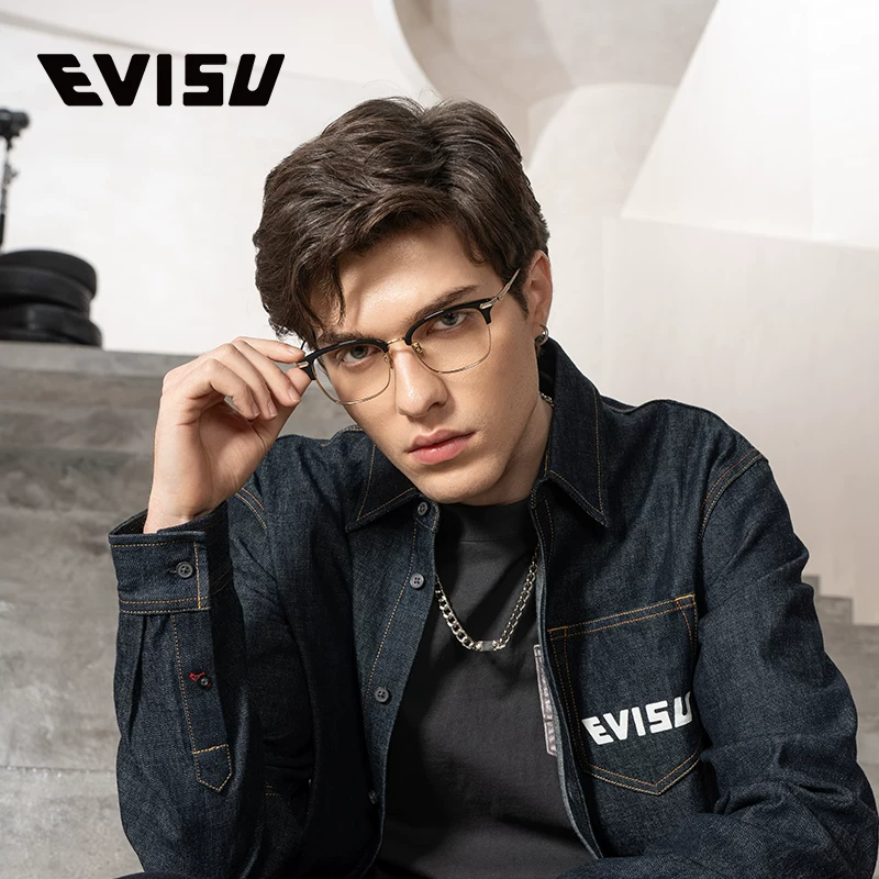 Очки полурамены EVISU Huimeisu Evisu 8501 для линии бровей рамка очков с титановым каркасом можно оснастить антибликовым анти-головной свет анти-синий свет линзы с преломлением 1.60 и 1.67