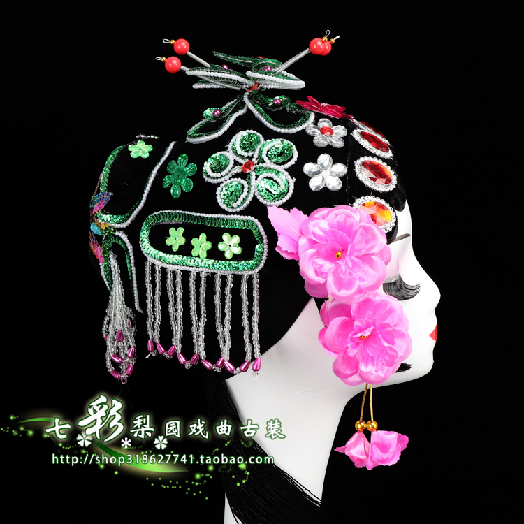 Opera headdress Bắc Kinh-Việt opera lớn Baotou thực hiện đầy đủ mai mối nhảy váy xanh khá Trưởng bộ Hoa hậu thiếu nhi