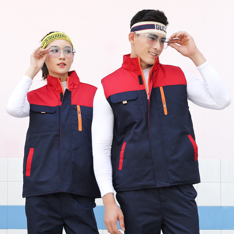 Work clothes vest men's cotton clothing printed logo autumn and winter workshop tooling vest thickened with reflective strip cotton tooling