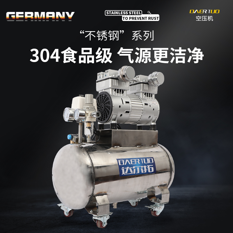 Dartuo Stainless Steel Air Storage Tank Small Air Compressor for Food, Wine, Chocolate, Sandblasting, Oil-Free, Low-Noise Air Compressor