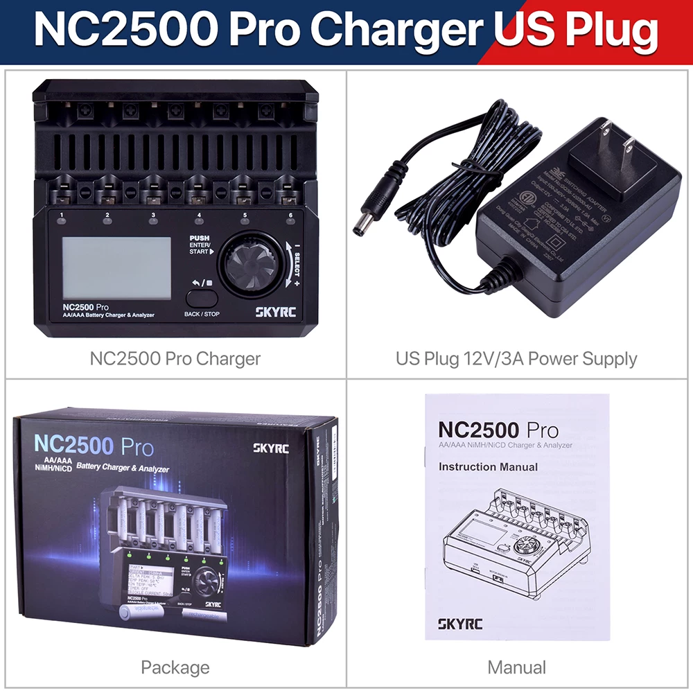 Зарядное устройство SKYRC NC2500 PRO Nickel-MH/Nickel-Chrome AA/AAA, 4 рабочих режима: зарядка и разрядка