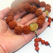 Nepals high-dense red leather five-lobed bodice bodice hand-in-hand to play the piece 19 mm Buddha beads candied men s