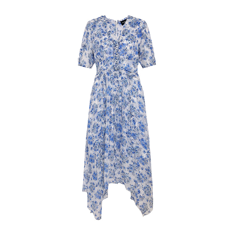 THE KOOPLES 20 spring and summer new puff sleeve printed ruffled dress female FROB20144K