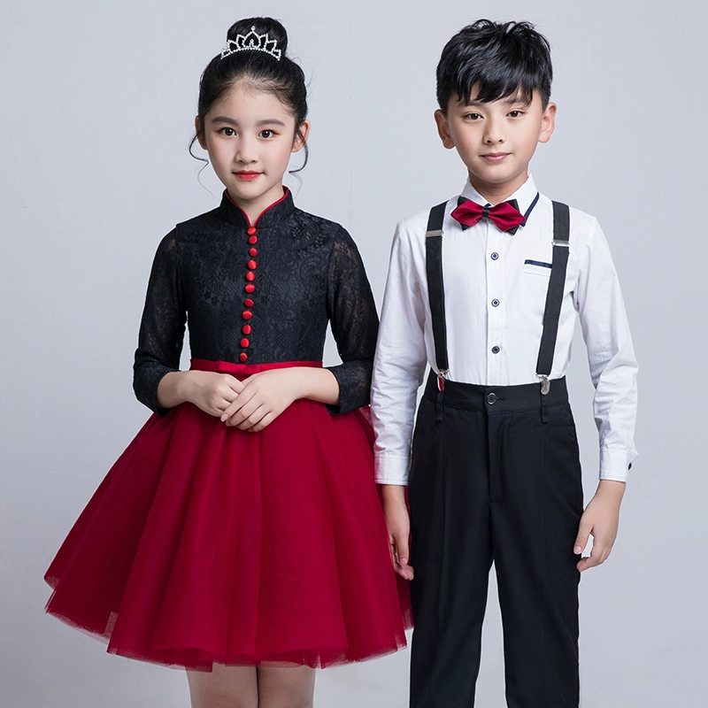 Bé trai và bé gái quần áo biểu diễn váy công chúa đồng phục học sinh tiểu học học sinh mẫu giáo ngâm thơ trẻ em đồng ca nhóm quần áo biểu diễn - Trang phục