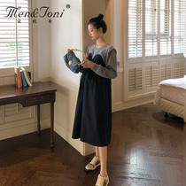 Men & Joni montomi maternity dress autumn dress tide mother fake two pieces design feeling loose pregnancy skirt