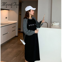 Men & Joni Montomi maternity wear autumn and winter tide mom out casual letter sweater dress long