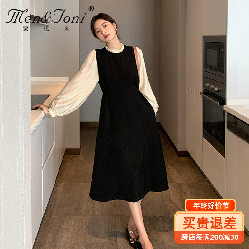 Men & Joni Montomi Gestation Maternity Dress Spring Dress Tidal Momo Temperament Dress Style Palace Cuff Fashion Long Section-Taobao