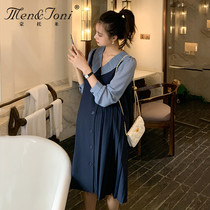 Men & Joni Montomi pregnant women autumn College wind age age baby collar shirt style fake two-piece dress tide