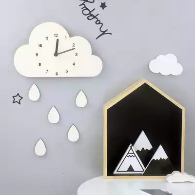 ins explosion Nordic home cloud elephant wooden mute clock clock wall clock children's room wall decoration pendulum clock