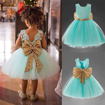 2022 new summer exploits lace lace florian lace children gown big butterfly knot bright sheet red sleeveless princess dress