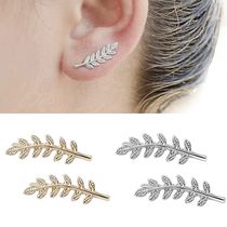 NEW Vintage Exquisite Metal Golden Leaf Hook Earrings Stud