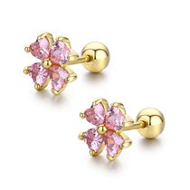 colors Cute Heart CZ Stones Clover Flower Screw Back Stud