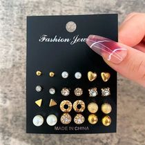 ndy Pairs Set Cute Triangle Crystal Heart Stud Earrings