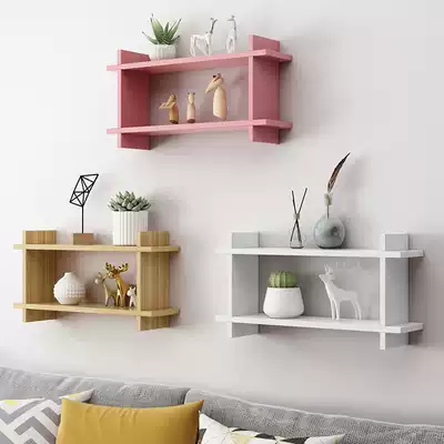 Household wall shelf non-perforated wall-mounted storage cabinet bedroom wall cabinet creative grid wall bookshelf