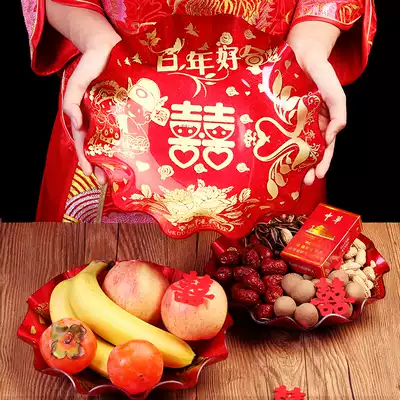 Wedding red festive household happy plate Melon seeds dried fruit Fruit happy candy plate Plastic acrylic fruit plate
