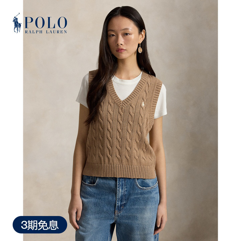 Ralph Lauren/Ralph Lauren Women's Classic Cable Knit Cotton V-Neck Knitwear Vest Rl28521 Ralph Lauren/Ralph Lauren Women's Classic Cable Knit Cotton V-Neck Knitwear Vest Rl28521