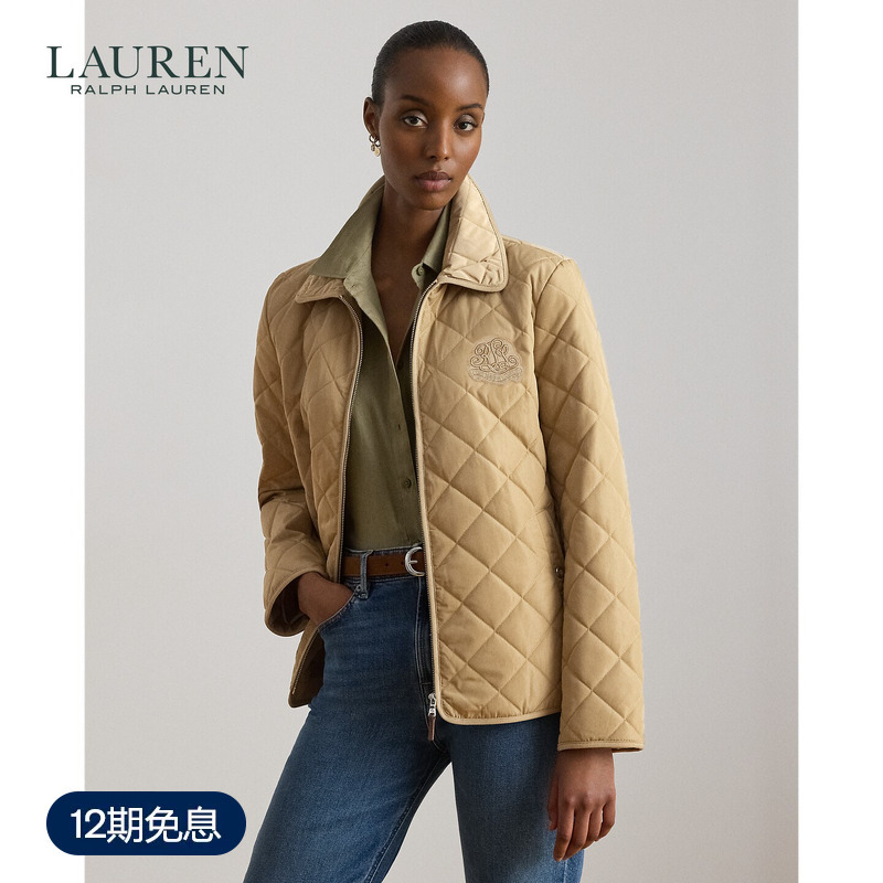 Lauren/Ralph Lauren Women's 26 Early Autumn Embellished Patchwork Twill Trim Quilted Jacket Rl63224