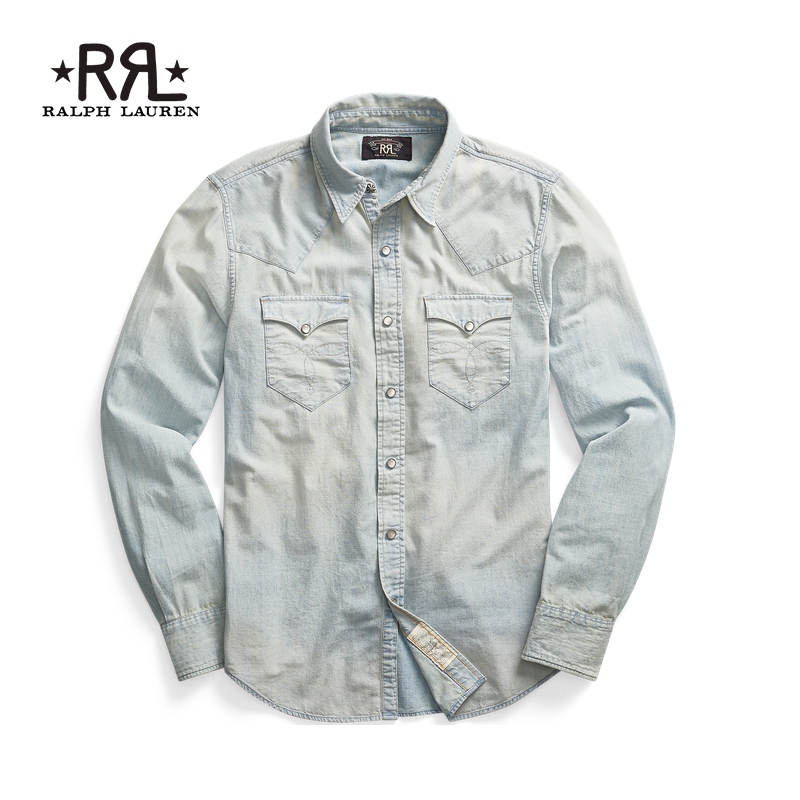 Rrl Men's Clothing Classic Slim Fit Chambray Western Shirt Rl90060