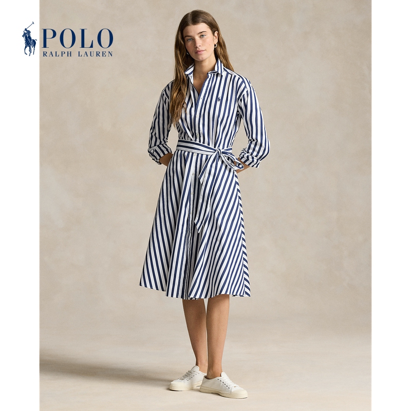 Ralph Lauren/Ralph Lauren Women's Striped Cotton Shirt Dress with Belt Rl23961