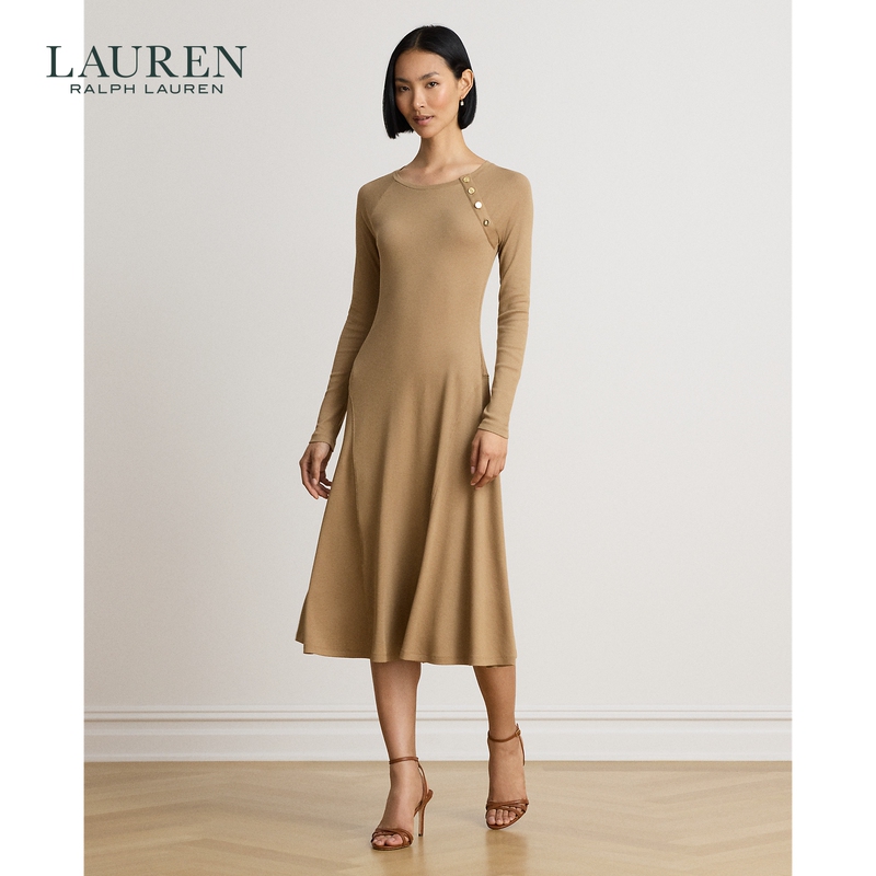 Lauren/Ralph Lauren Women's Fall 26 Slim Fit Button Trim Ribbed Dress Rl63297 Lauren/Ralph Lauren Women's Fall 26 Slim Fit Button Trim Ribbed Dress Rl63297