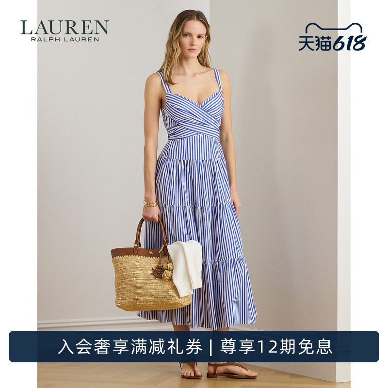 Lauren/Ralph Lauren Women's Spring 26 Striped Cotton Layered Dress Rl62987 Lauren/Ralph Lauren Women's Spring 26 Striped Cotton Layered Dress Rl62987
