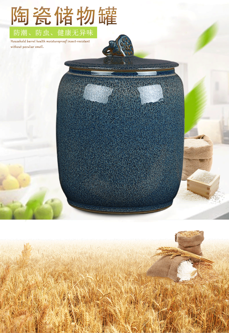 Jingdezhen ceramic barrel with cover tank 20 jins 30 jins home ricer box sealed bucket tea water storage tank meter box