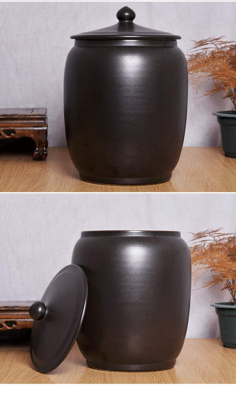 Ceramic barrel with 30 kg ricer box cover of household kitchen moisture storage canned rice box tea cylinder seal pot