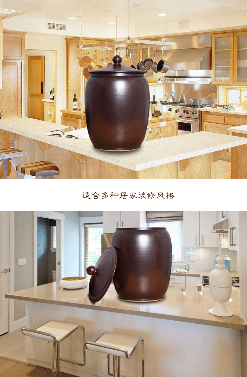 Ceramic barrel with 30 kg ricer box cover of household kitchen moisture storage canned rice box tea cylinder seal pot