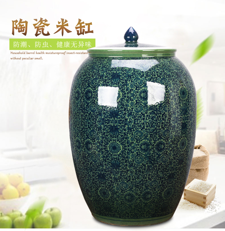 Jingdezhen ceramic barrel storage bins moistureproof kitchen oil cylinder ricer box kg30 20 jins 50 kg sealed with cover tank