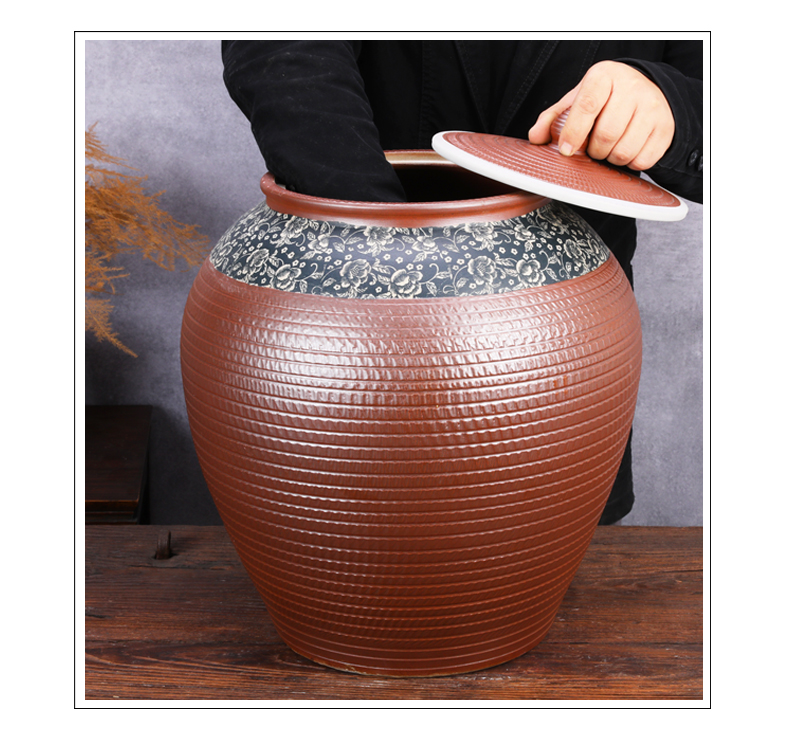 Ceramic barrel with cover coarse pottery household moistureproof ricer box basin surface water cylinder kimchi storage tank bin