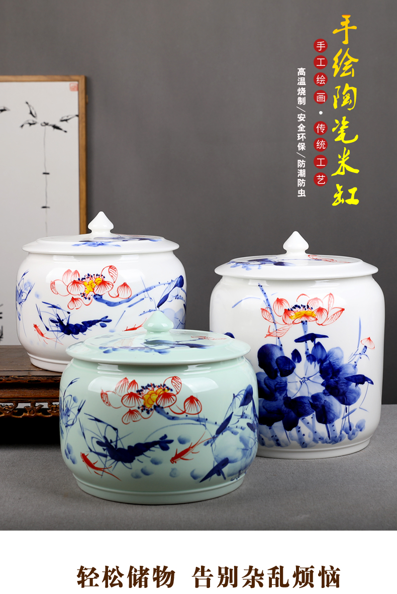 Jingdezhen ceramic barrel ricer box home with cover seal tank storage tank cylinder moistureproof cylinder pu 'er tea cake