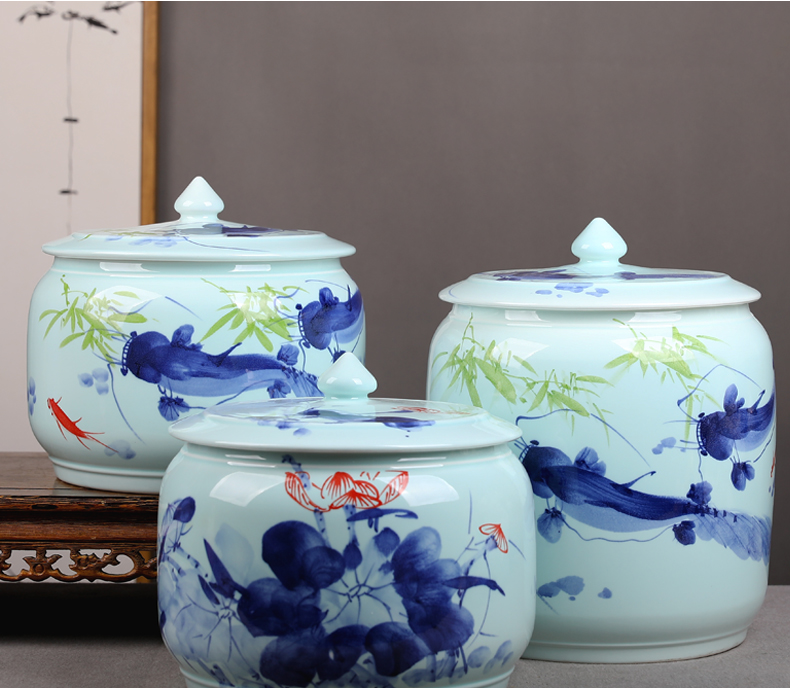 Jingdezhen ceramic barrel ricer box home with cover seal tank storage tank cylinder moistureproof cylinder pu 'er tea cake