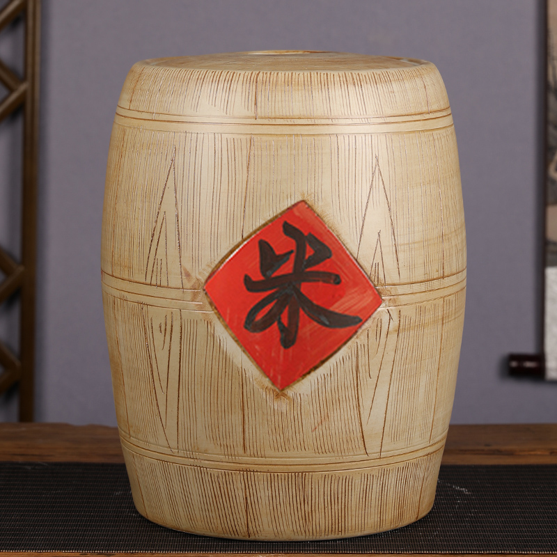 Jingdezhen ceramic barrel home 20 jins 30 jins 50 with imitation solid wood flour barrels moistureproof with cover seal storage tank