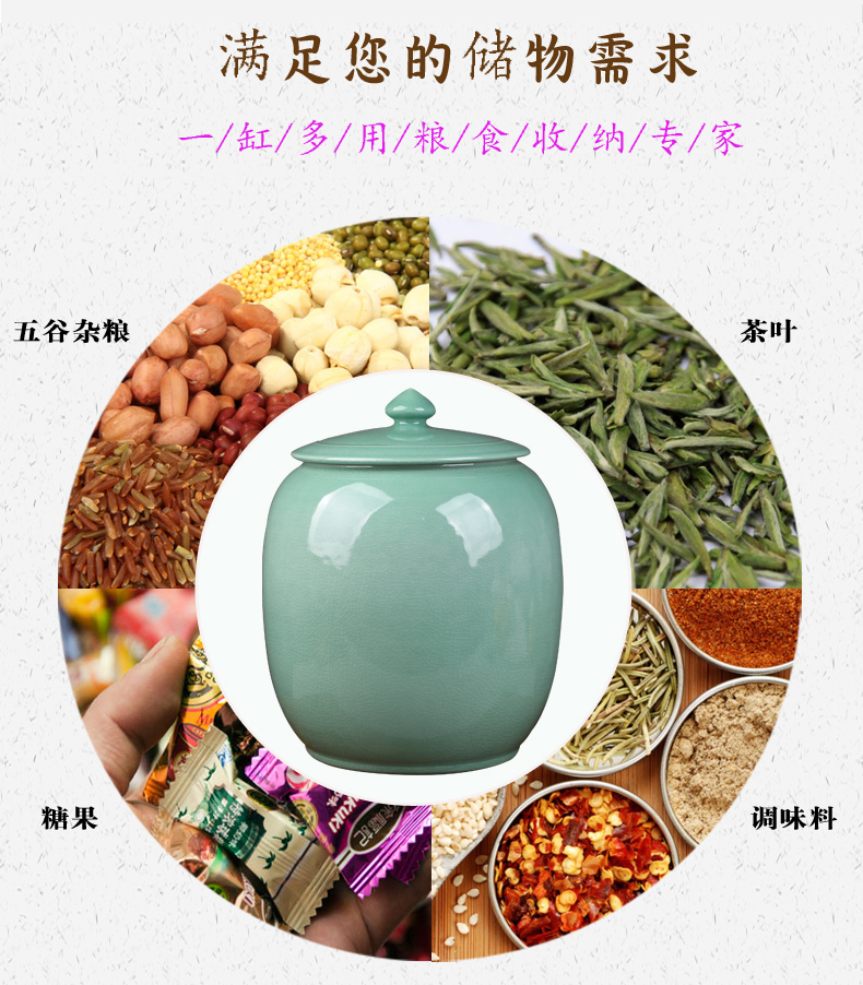 Jingdezhen barrel ricer box ceramics with cover surface oil tank household seal m tea pot moisture storage tank