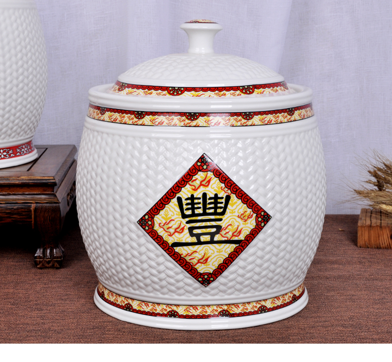 Jingdezhen ceramic barrel feng shui plutus ricer box store meter box home 20 jins with cover seal storage tank flour