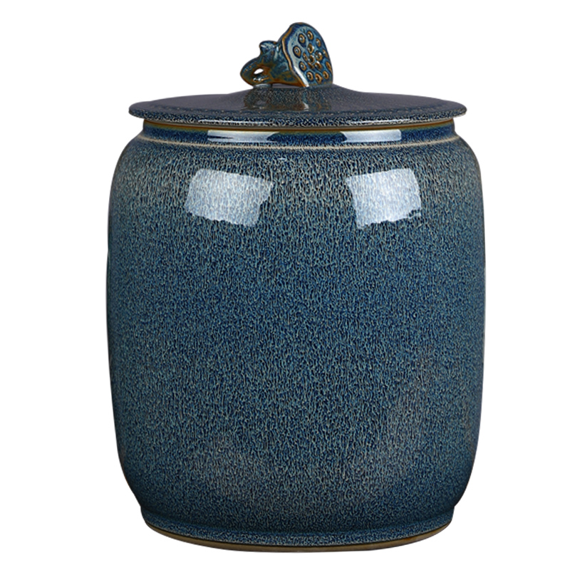 Jingdezhen ceramic barrel with cover tank 20 jins 30 jins home ricer box sealed bucket tea water storage tank meter box